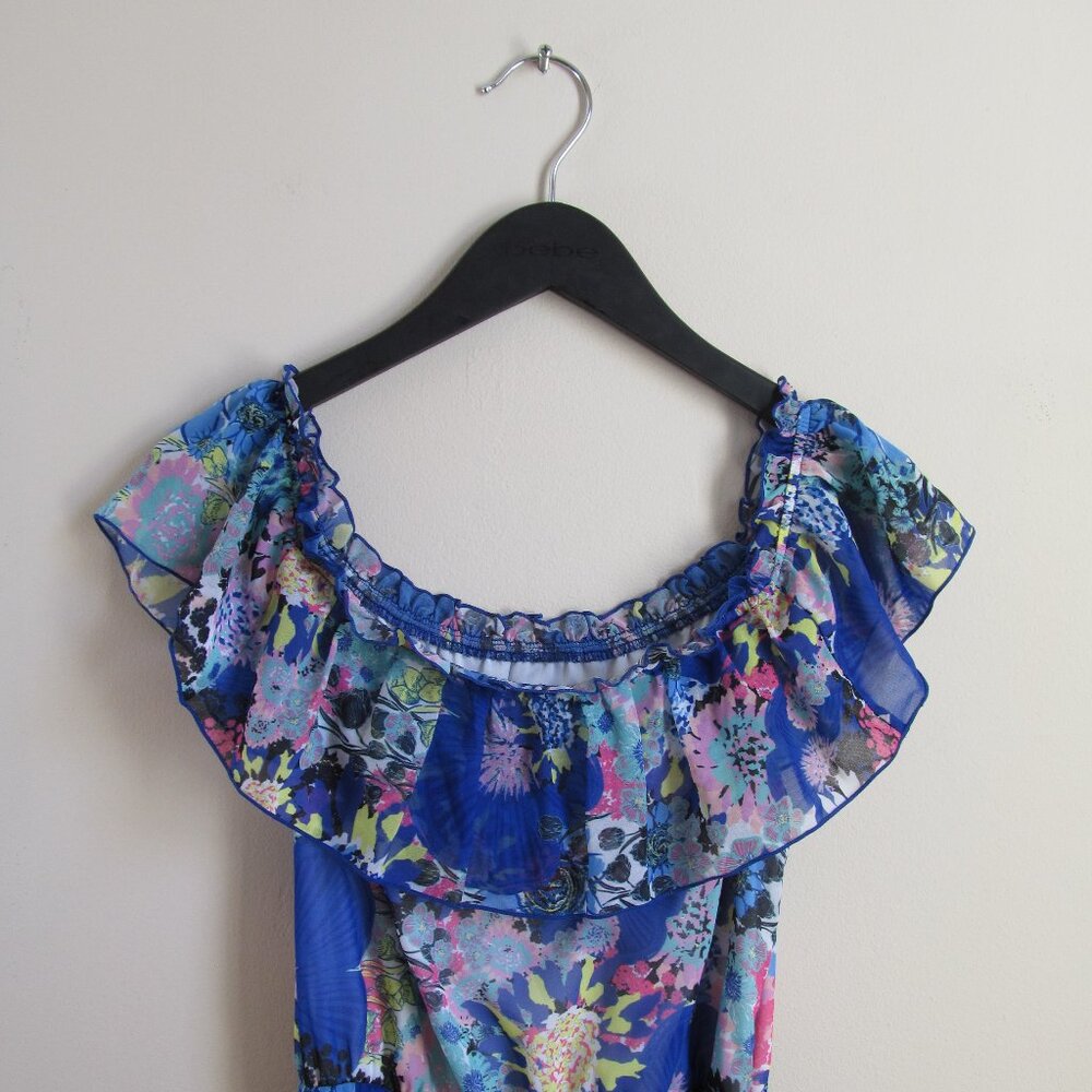 bebe Floral Print Ruffled Maxi Dress – Size S